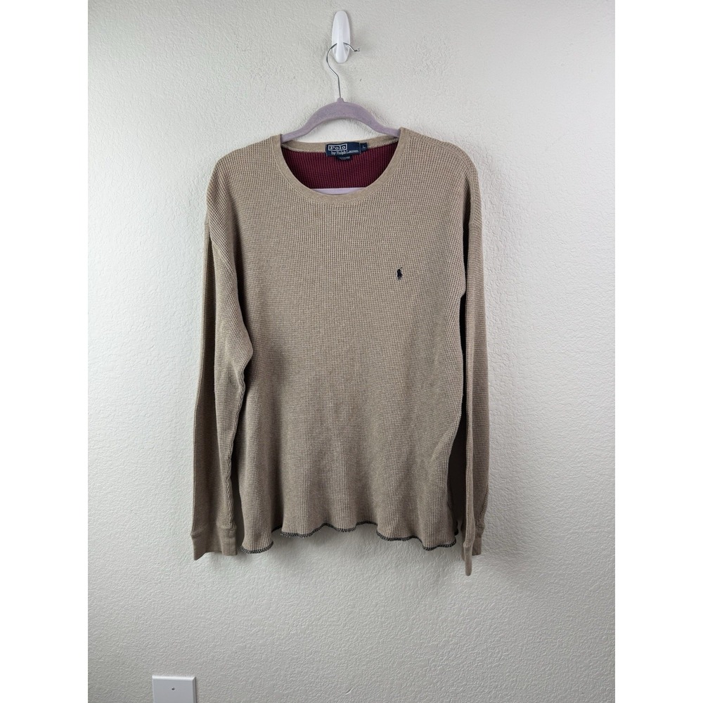Polo Ralph Lauren Long Sleeve Thermal Shirt  Men's L Beige Waffle Knit Baselayer
